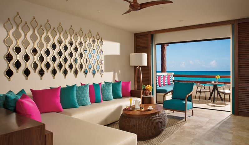SECRETS MAROMA BEACH RESORT - PREFERRED CLUB HONEYMOON SUITE LIVING AREA